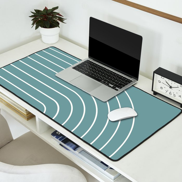 Minimal Arch XXIV Beachy Teal Modern Geometric Lines Desk Mat Gallery Image 2