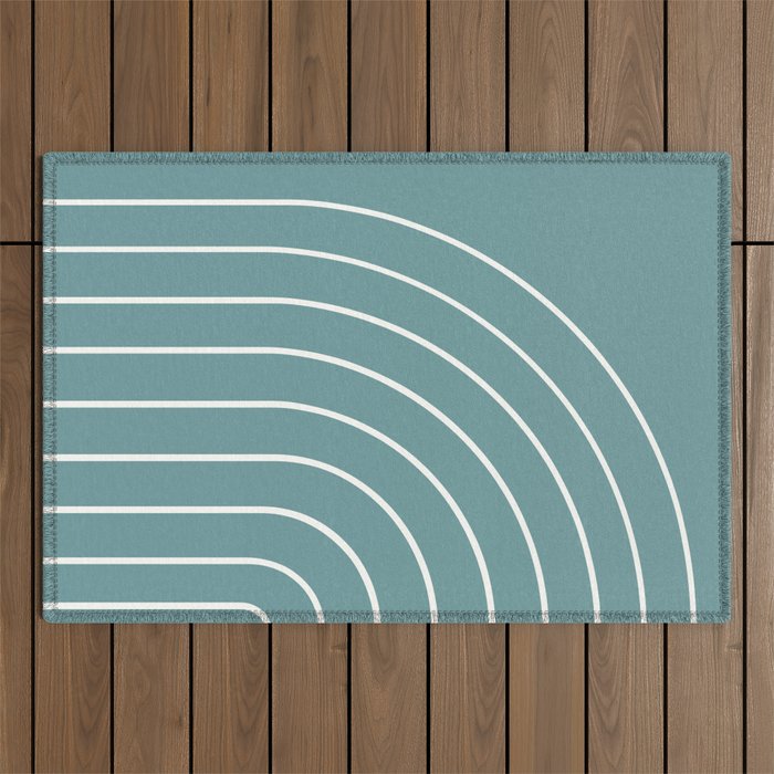 Minimal Arch XXIV Beachy Teal Modern Geometric Lines Outdoor Rug Gallery Image 1
