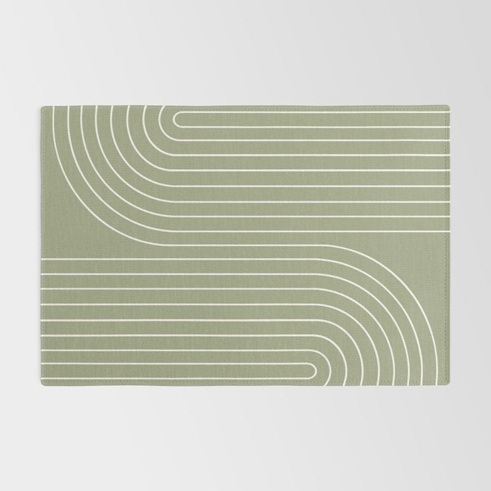 Minimal Line Curvature LXXXII Earthy Sage Green Mid Century Modern Arch Abstract Rug Gallery Image 2