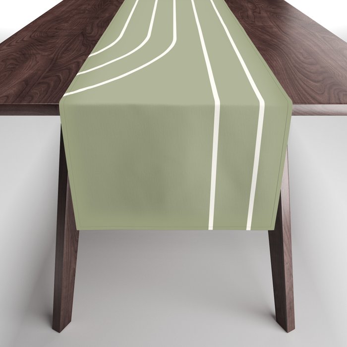 Minimal Line Curvature LXXXII Earthy Sage Green Mid Century Modern Arch Abstract Table Runner Gallery Image 1