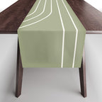 Minimal Line Curvature LXXXII Earthy Sage Green Mid Century Modern Arch Abstract Table Runner Gallery Image 1