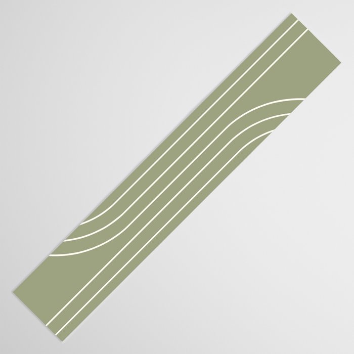 Minimal Line Curvature LXXXII Earthy Sage Green Mid Century Modern Arch Abstract Table Runner Gallery Image 3