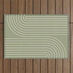 Minimal Line Curvature LXXXII Earthy Sage Green Mid Century Modern Arch Abstract Outdoor Rug Gallery Image 1