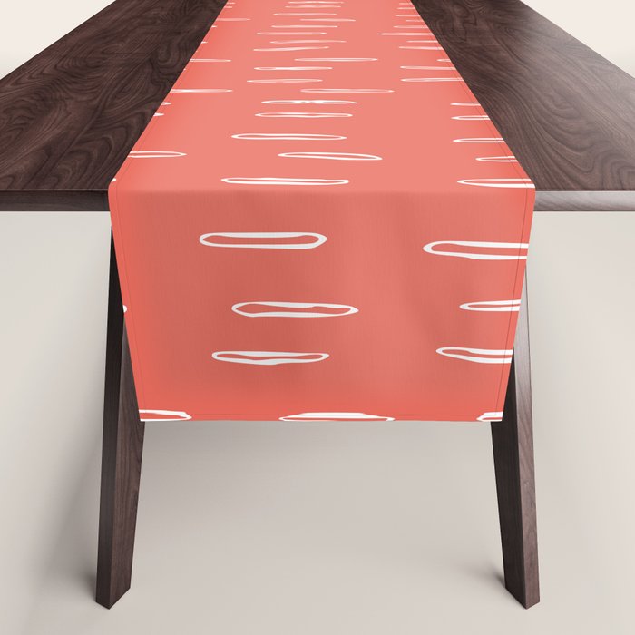 Boho, Raindrop, Mudcloth, Coral Table Runner Gallery Image 1