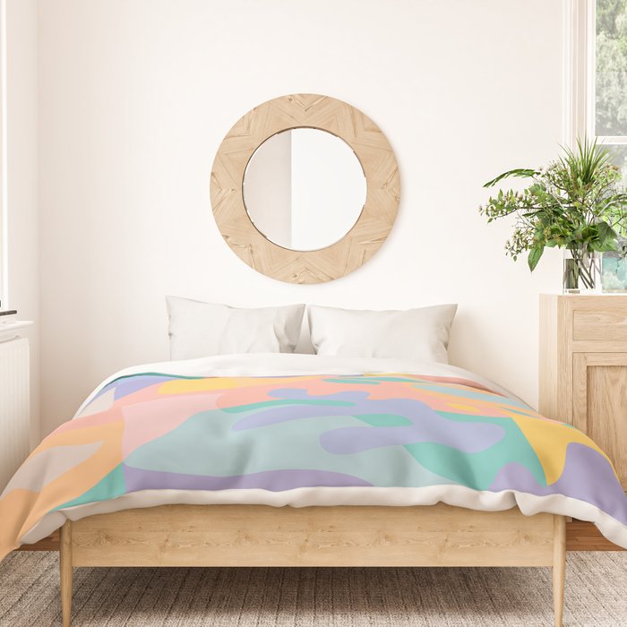 Lemons in Amalfi / Abstract shapes, Pink, Turquoise, Yellow, Lavender Duvet Cover Gallery Image 3