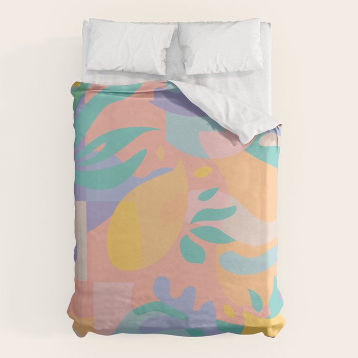 Lemons in Amalfi / Abstract shapes, Pink, Turquoise, Yellow, Lavender Duvet Cover Gallery Image 6
