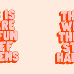 This is Where the Fun Stuff Happens typography print in peach and red Coffee Mug Gallery Image 2