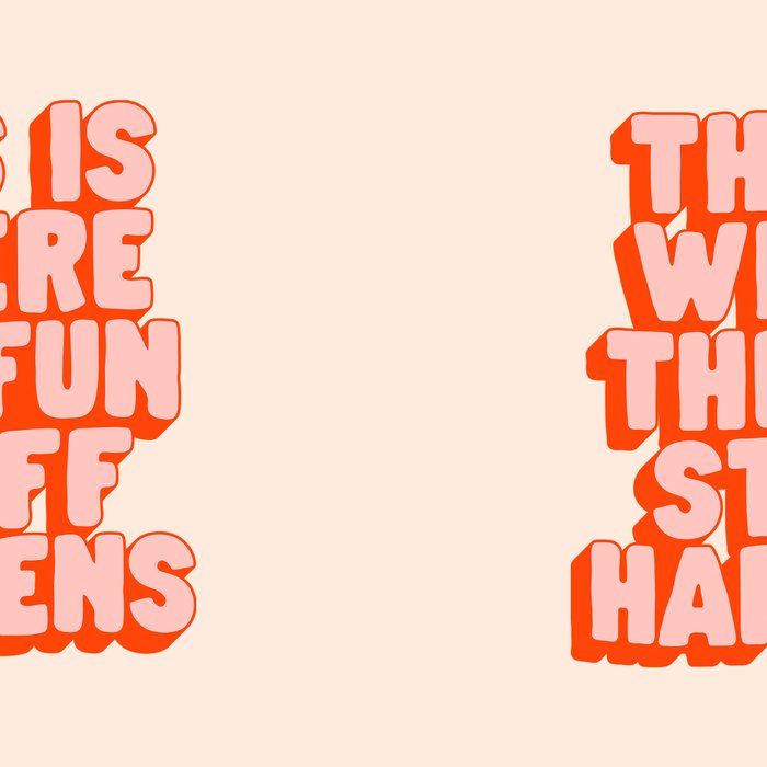 This is Where the Fun Stuff Happens typography print in peach and red Coffee Mug Gallery Image 2