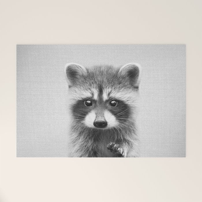 Raccoon - Black & White Welcome Mat Gallery Image 1