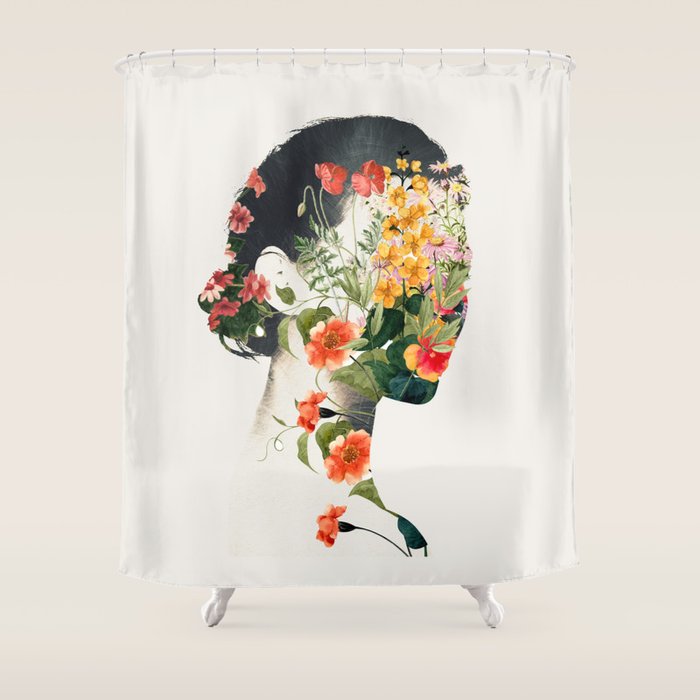 Minimal Collage Floral Portrait 4 Shower Curtain Gallery Image 1