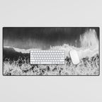 Surfer girls from above in Ericeira Portugal | Ocean wanderlust photography black and white print Desk Mat Gallery Image 1