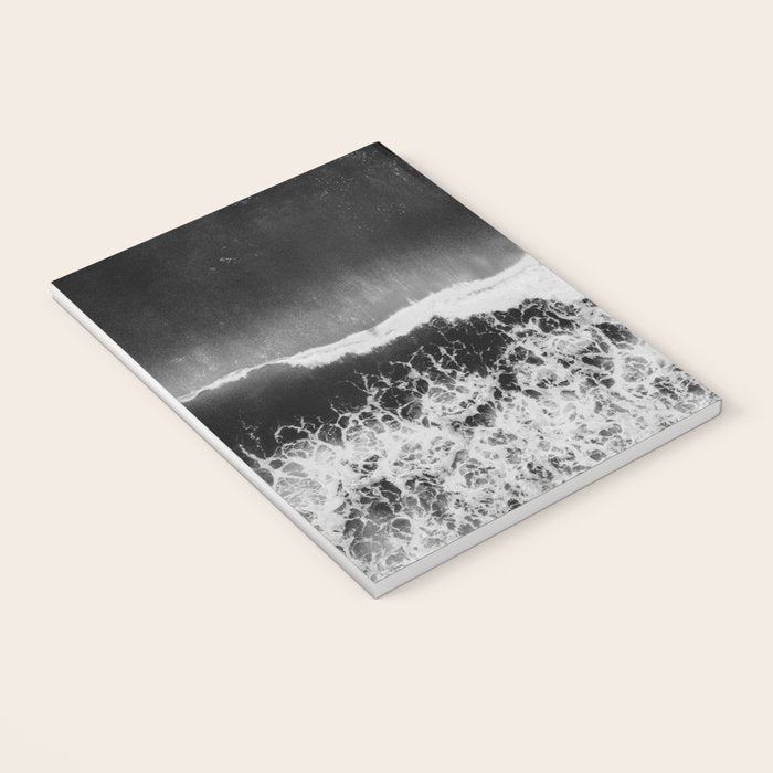 Surfer girls from above in Ericeira Portugal | Ocean wanderlust photography black and white print Notebook Gallery Image 3