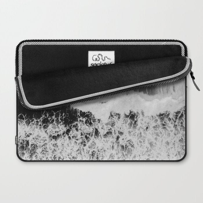 Surfer girls from above in Ericeira Portugal | Ocean wanderlust photography black and white print Laptop Sleeve Gallery Image 2