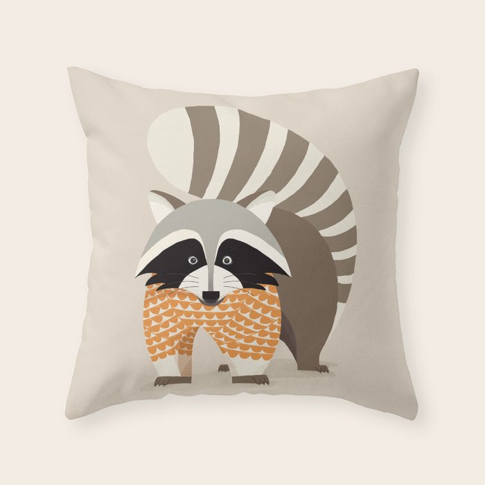 Whimsical Raccoon Throw Pillow Gallery Image 1