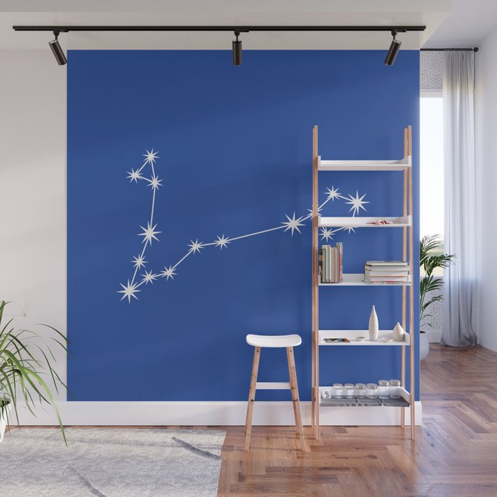Pisces Zodiac Star Constellation Line Art Vibrant Blue Wall Mural Gallery Image 1