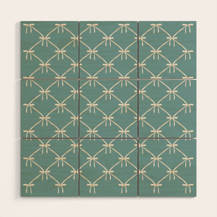 Bows & Ribbons Pattern LIV Teal Green Wood Wall Art Gallery Image 1