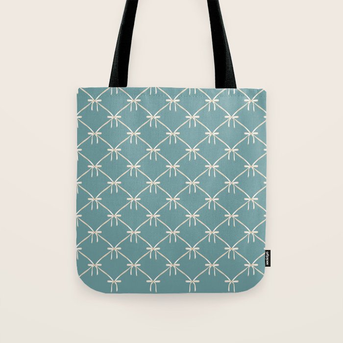 Bows & Ribbons Pattern LIV Teal Green Tote Bag Gallery Image 1