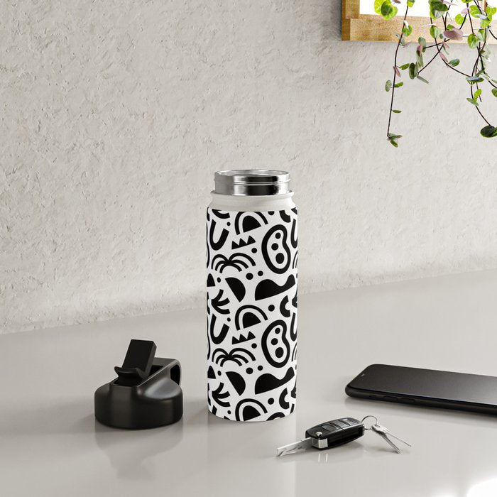 Black abstract organic shape art pattern Water Bottle Gallery Image 4