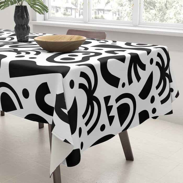 Black abstract organic shape art pattern Tablecloth Gallery Image 3