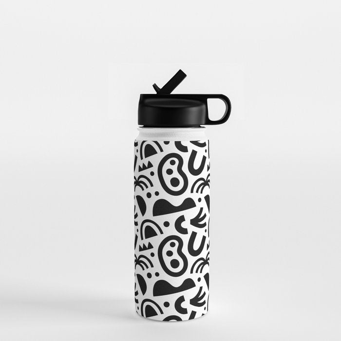 Black abstract organic shape art pattern Water Bottle Gallery Image 1