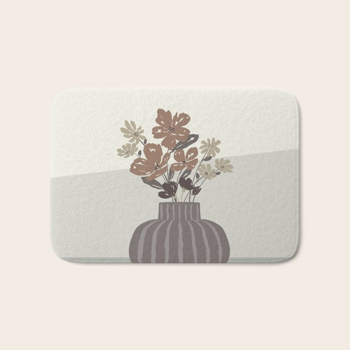 Wildflower bouquet in vase illustration - pantone brown mocha mousse Bath Mat Gallery Image 1