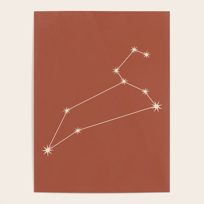 Leo Zodiac Star Constellation Line Art Terracotta Red Poster Gallery Image 4