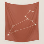 Leo Zodiac Star Constellation Line Art Terracotta Red Wall Tapestry Gallery Image 4