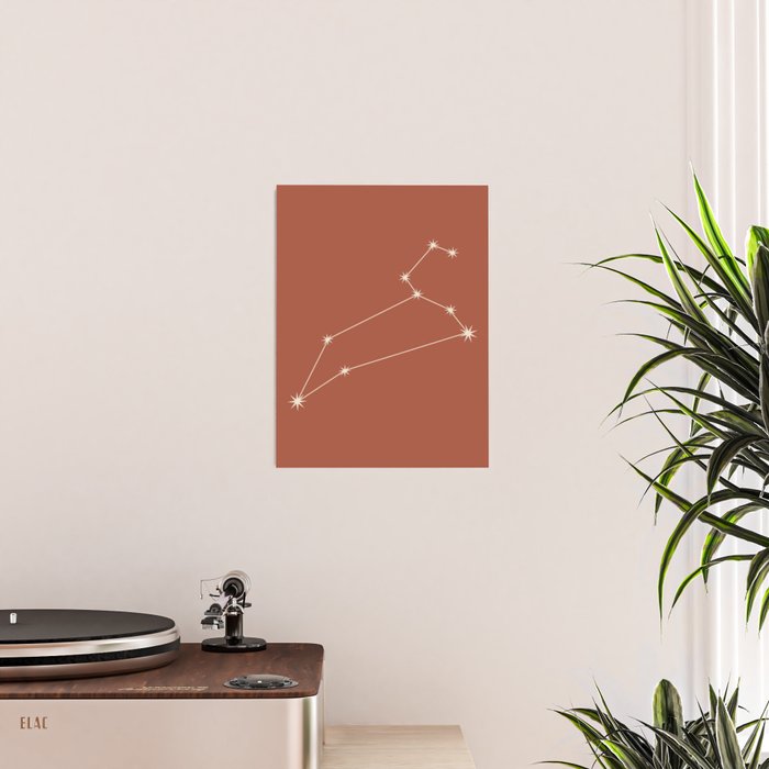 Leo Zodiac Star Constellation Line Art Terracotta Red Poster Gallery Image 2
