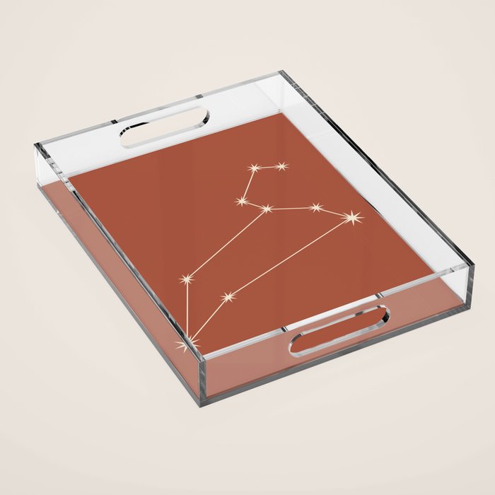 Leo Zodiac Star Constellation Line Art Terracotta Red Acrylic Tray Gallery Image 1