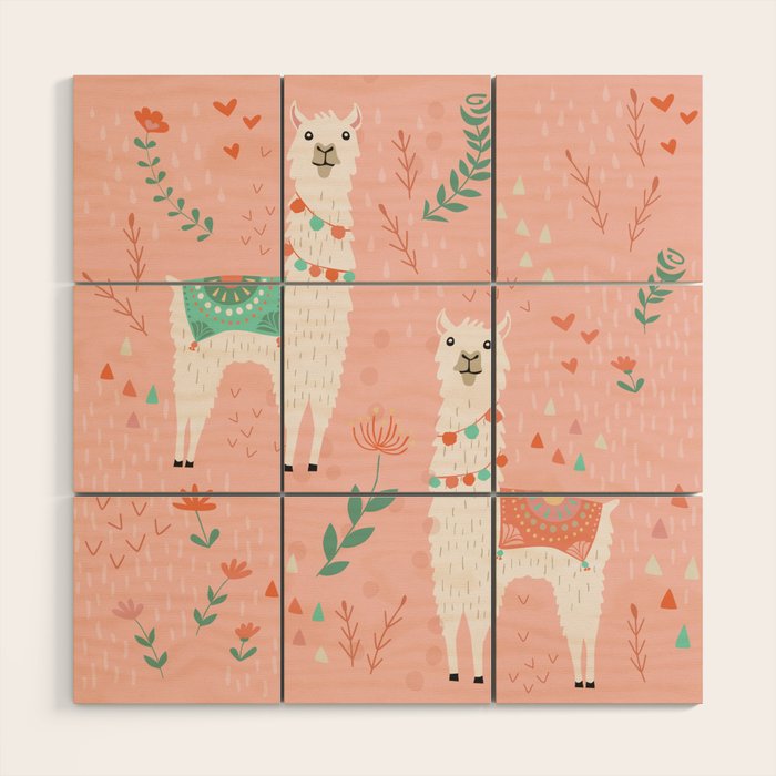 Lovely Llama on Pink Wood Wall Art Gallery Image 1