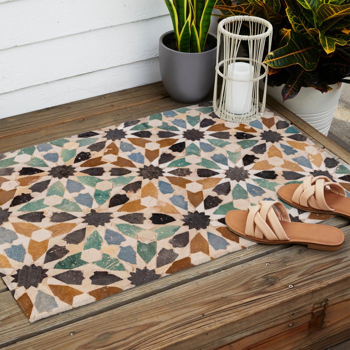 Mosaic Tiles Alhambra, Granada Spain Outdoor Rug Gallery Image 2