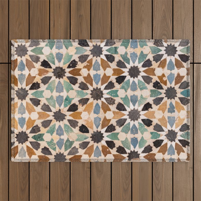 Mosaic Tiles Alhambra, Granada Spain Outdoor Rug Gallery Image 1