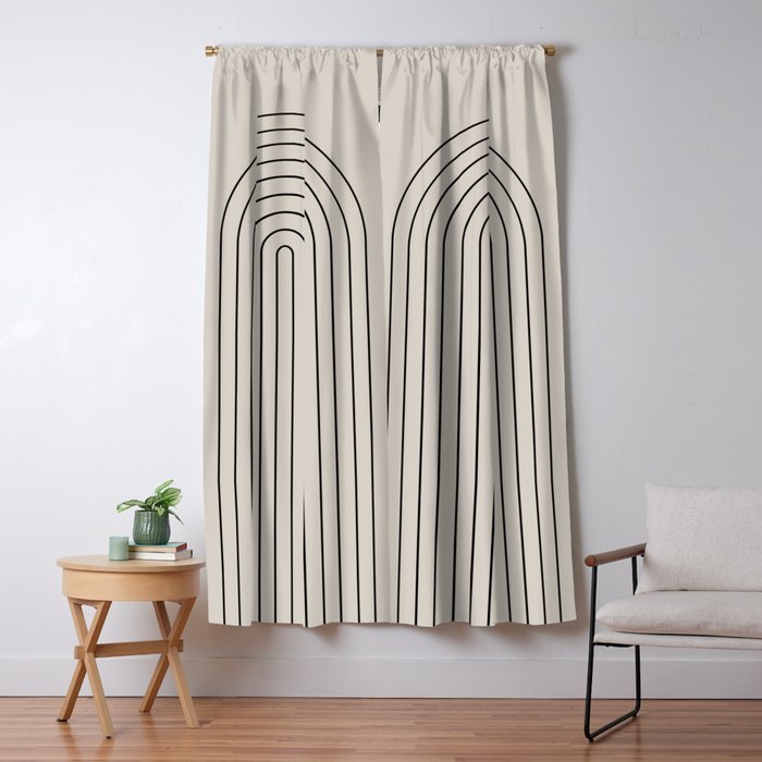 Minimal Arch LVII Vintage Creme and Black Modern Geometric Lines Window Curtain Gallery Image 5