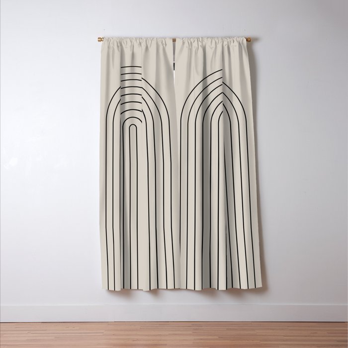 Minimal Arch LVII Vintage Creme and Black Modern Geometric Lines Window Curtain Gallery Image 3