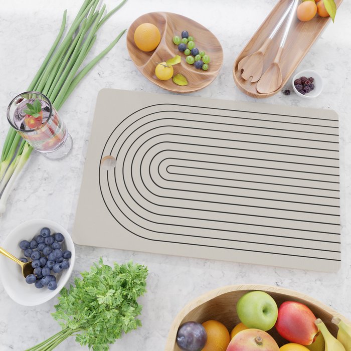 Minimal Arch LVII Vintage Creme and Black Modern Geometric Lines Cutting Board Gallery Image 2