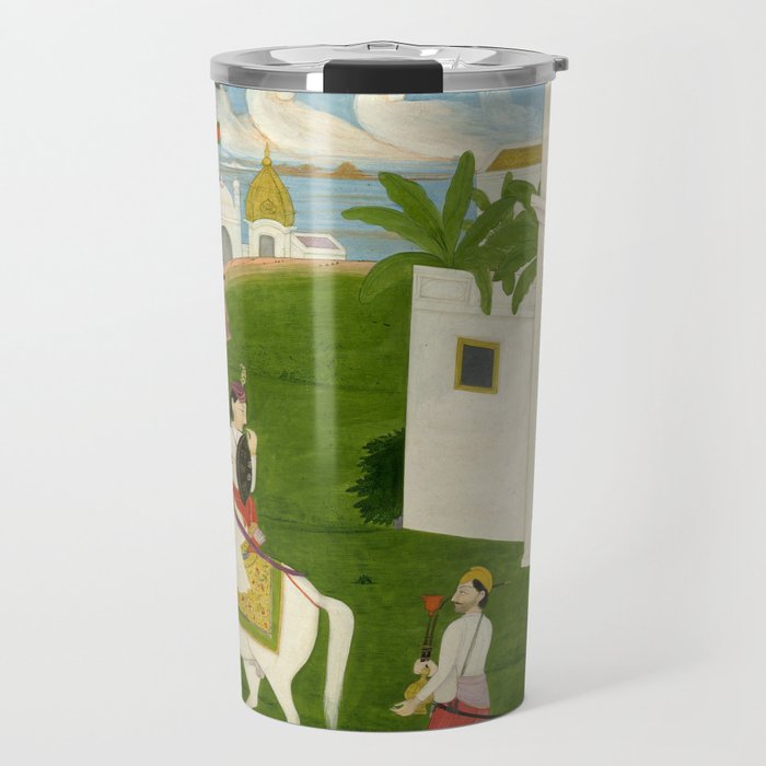  Painting. Love. A prince on a horse with attendants, taking leave of a lady. Indian Art Painted on paper.  Travel Mug Gallery Image 1