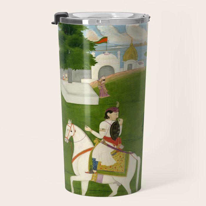  Painting. Love. A prince on a horse with attendants, taking leave of a lady. Indian Art Painted on paper.  Travel Mug Gallery Image 3