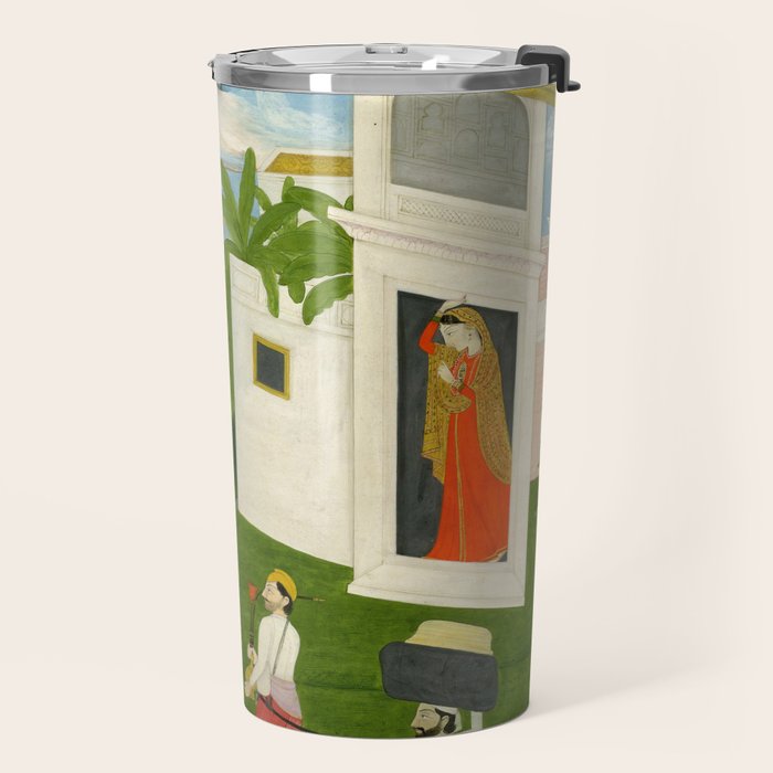  Painting. Love. A prince on a horse with attendants, taking leave of a lady. Indian Art Painted on paper.  Travel Mug Gallery Image 2