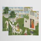  Painting. Love. A prince on a horse with attendants, taking leave of a lady. Indian Art Painted on paper.  Placemat Gallery Image 1