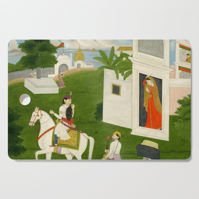  Painting. Love. A prince on a horse with attendants, taking leave of a lady. Indian Art Painted on paper.  Cutting Board Gallery Image 1