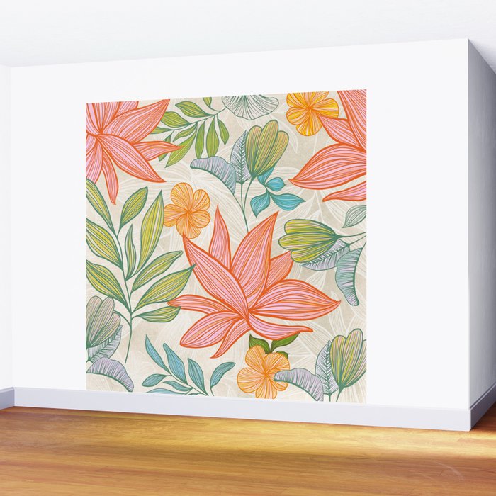 Exotic Tropical Flower Pattern Wall Mural Gallery Image 2