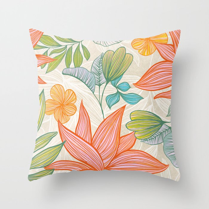 Exotic Tropical Flower Pattern Throw Pillow Gallery Image 1