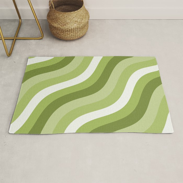 Sage and Olive Green Wobbly Pop Stripes Diagonal Pattern Rug Gallery Image 1