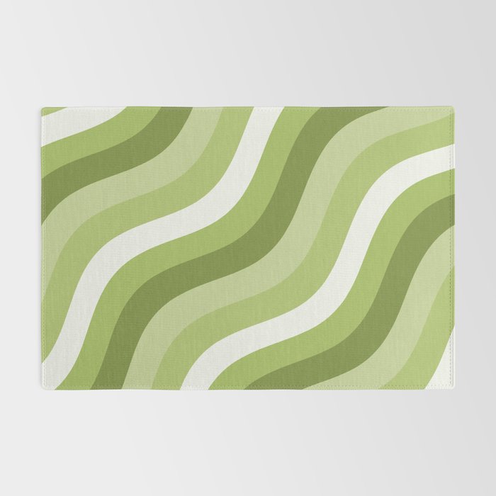 Sage and Olive Green Wobbly Pop Stripes Diagonal Pattern Rug Gallery Image 2