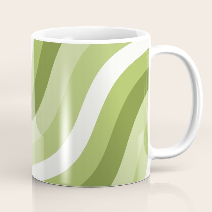 Sage and Olive Green Wobbly Pop Stripes Diagonal Pattern Coffee Mug Gallery Image 1