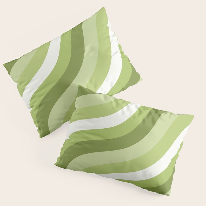 Sage and Olive Green Wobbly Pop Stripes Diagonal Pattern Pillow Sham Gallery Image 1