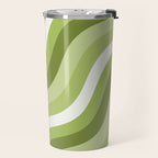 Sage and Olive Green Wobbly Pop Stripes Diagonal Pattern Travel Mug Gallery Image 2