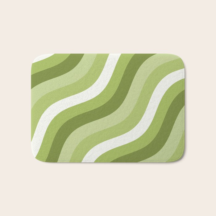 Sage and Olive Green Wobbly Pop Stripes Diagonal Pattern Bath Mat Gallery Image 1
