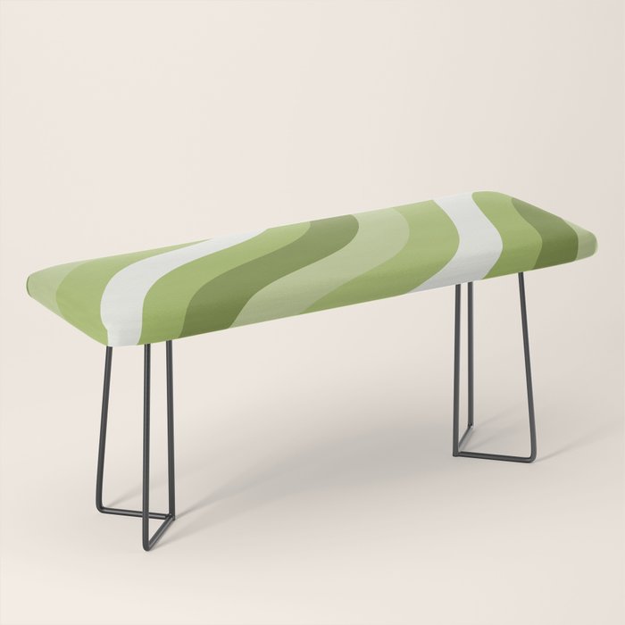 Sage and Olive Green Wobbly Pop Stripes Diagonal Pattern Bench Gallery Image 1