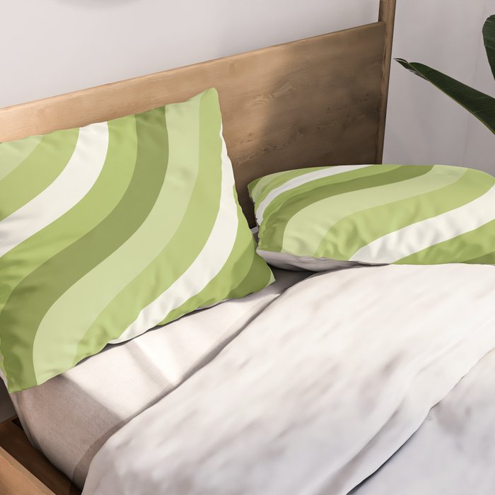 Sage and Olive Green Wobbly Pop Stripes Diagonal Pattern Pillow Sham Gallery Image 2